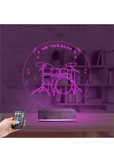 Luvivia Bateri Baterist Kişiye Özel 3d Lamba - Masa Gece Lambası Şeffaf