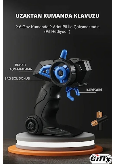 Uzaktan Kumandalı Rc Kamyonet ,buhar Atan, Şarjlı, Ses Efektli, Işıklı, Kapıları Açılan, 2.4 Ghz Mavi