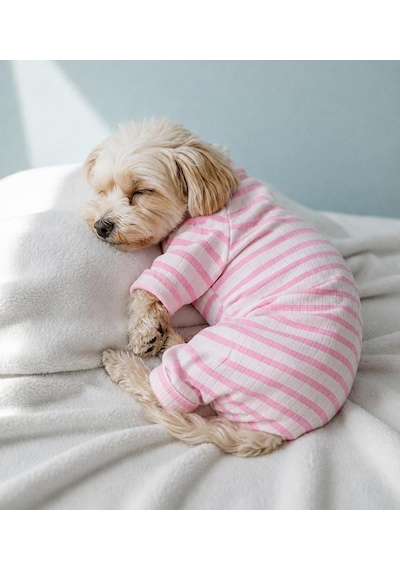 Gedyco The Best Pink Striped Küçük Irk Köpek Penye Tulum Pijama-21563