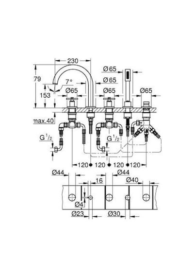 Grohe Atrio 29408AL0 5 Delikli Ankastre Küvet Bataryası Sıva Üstü Grubu - Siyah