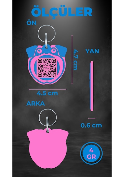 Petjoo 9.Konfüçyüs Pembe-Mavi Qr'lı Köpek Künyesi