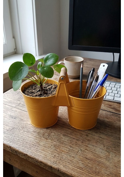 İkiz Saksılık Metal 10 Cm - Dekoratif Çiçeklik Kova Ve Çok Amaçlı Düzenleyici Sarı