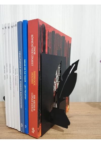 Dekoratif Divit Ve Gaz Lambası Desenli Metal Kitap Tutucu 2 Li Paket Mk15s