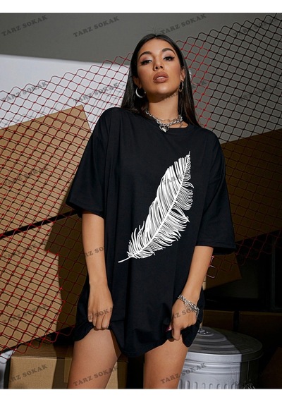 Adrift Tüy Baskılı Oversize Kalıp Unisex T-shirt Siyah