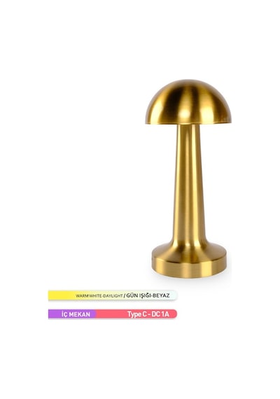 ACK Şarjlı Dokunmatik LED Masa Lambası, Dimlenebilir, Gold
