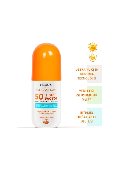Nedox Leke Karşıtı Tüm Ciltler için Nemlendirici Güneş Kremi SPF 50+ 100 ML
