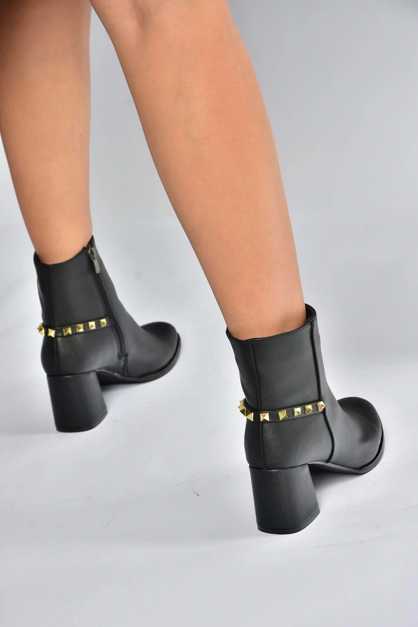 Fox Shoes V848241409 Siyah Kalın Topuklu Kadın Bot Siyah-Suni Deri