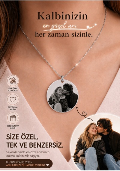 Çelik Kolye Kişiye Özel Fotoğraf Baskılı Gri