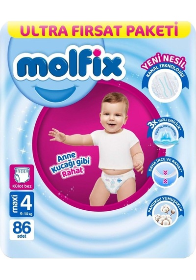 Molfix Külot Bez Ultra Fırsat Paketi 4 Beden 9-14 KG 86 Adet