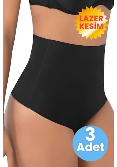 Uniquetrenders Kadın Lazer Kesim Ve Toparlayıcı String Korse 3'lü Set Siyah