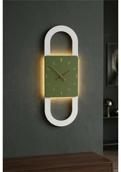 Berlin Ahşap Salon Duvar Saati Pilli Ledli Quartz Ultra Sessiz Mekanizma 28 Cm X 85 Cm Haki