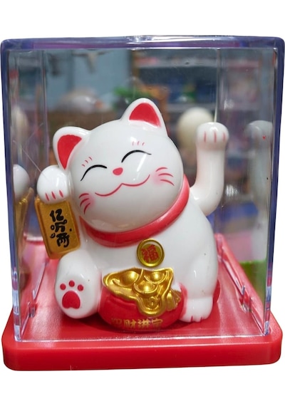 Maneki Neko El Sallayan Mini Şans Kedisi Beyaz Solar Güneş Enerjili 5x5cm Y5byz05