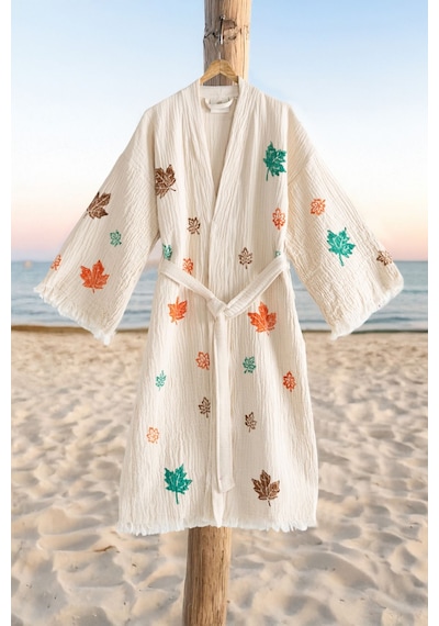 Varol Organik %100 Pamuk Kimono Yaka Sabalık Bornoz Plaj Elbisesi - Sonbahar - L/xl Krem/l/xl Krem
