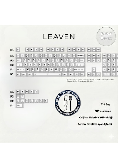 Mekanik Klavye Keycap -118 Tuşlu Şeffaf Tuş Takımı
