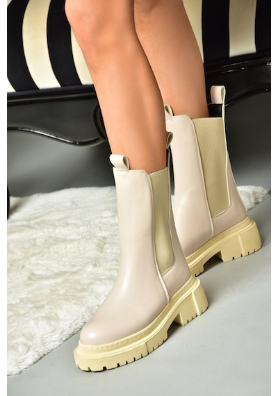 Fox Shoes N280349009 Bej/bej Kalın Tabanlı Günlük Kadın Bot Bej/bej-suni Deri Bej - Bej