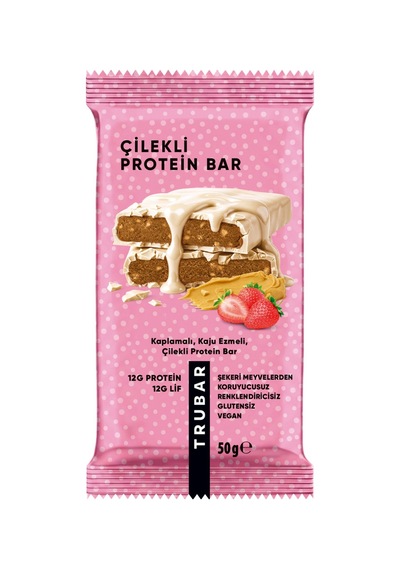 4 Adet Trubar Kaplamalı Kaju Ezme Çilek Protein Bar 50 G