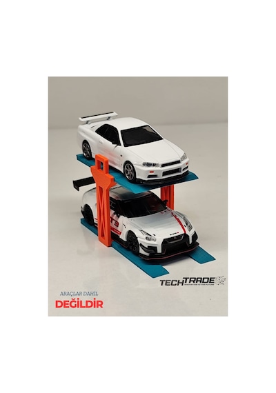 1/64 Ölçek Diorama 2 Araçlık Lift Turuncu-turkuaz