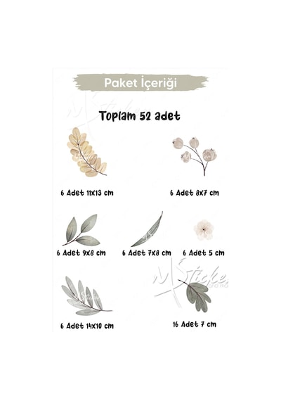 MSticker Yapraklar Ve Çiçekler Duvar Sticker Seti - Ev Dekorasyon Yeşil Yapraklar Soft Renklerde Sticker