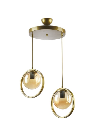 Nina Modern Salon - Mutfak - Yatak Odası Metal Halkalı Kapalı Camlı Ikili Avize Bal Bal
