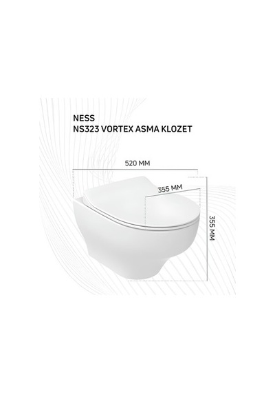 Creavit Ness Vortex Beyaz Asma Klozet Ns323, Creavit Ness Duroplast Yavaş Kapak Açık Bej