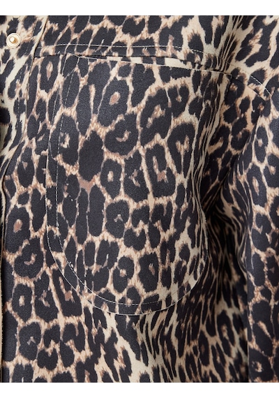 Koton Süet Görünümlü Cepli Leopar Desenli Gömlek Ceket Siyah Desenli 5sak20074ew Siyah Desenli Siyah
