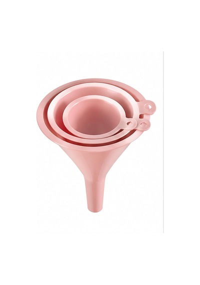 3 Lü Plastik Huni Seti Küçük, Orta Ve Büyük Boy İç İçe Geçebilen Çok Amaçlı Mutfak Hunisi Pembe