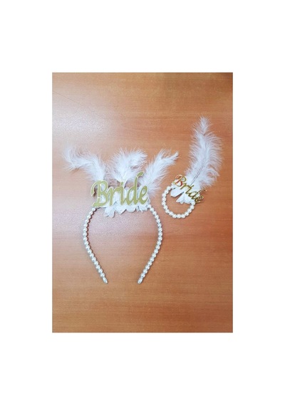 Bride İncili Tüylü Gold Taç Ve Bileklik Seti Bekarlığa Veda Kına Gecesi Aksesuarı Diğer