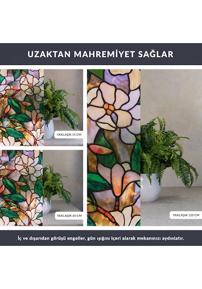 Deconitte Statik Cam Filmi Vitray Gürünümlü 60x100cm Çıkarılabilir Dekoratif Desenli Buzlu Cam Kaplama Pencere Folyosu