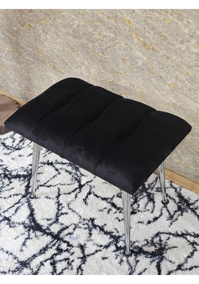 Zafir Krom Sivriltme Ayaklı 60 Cm Puf Bench - Puf - Bench - Oturak - Mutfak Oturağı - Antre Oturağı Siyah