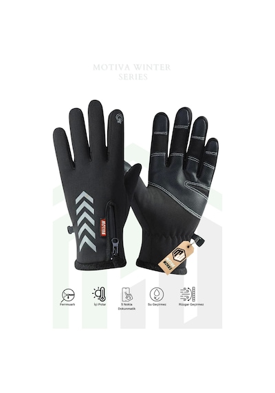 Motiva Su Geçirmez Softshell Unisex Bisiklet, Motosiklet Eldiven Dokunmatik Kışlık Rüzgar Geçirmez Kaymaz