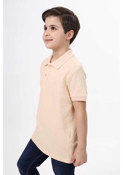 Toontoy Kids Toontoy Unisex Polo Yaka Düğmeli Uzun Kısa Tişört Bej