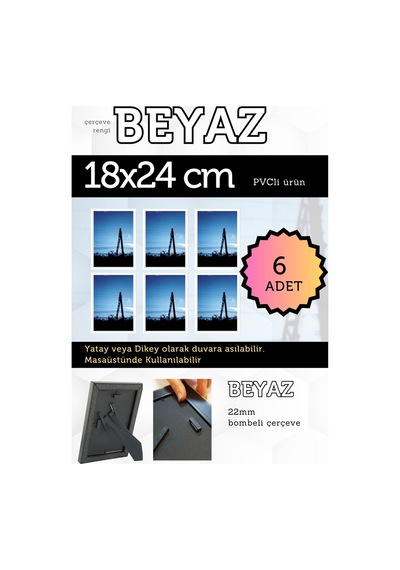 Beyaz-6 Adet Pvc Li 18x24 Cm 22mm Bombeli Çerçeve Fotoğraf Resim Çerçevesi Ayaklı Veya Duvara Asma Yatay-dikey