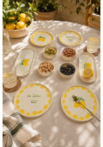 Vita Lemony 10 Parça 4 Kişilik Akdeniz Esintili Seramik Servis Ve Kahvaltı Takımı Beyaz