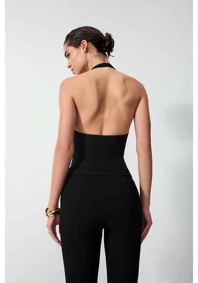 Vatkalı Derin V Yaka Bodysuit-16646 Siyah