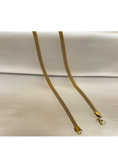 Gold-hasır-yassı Yüksek Kalite Paslanmaz Çelik Kolye 60 Cm Gold