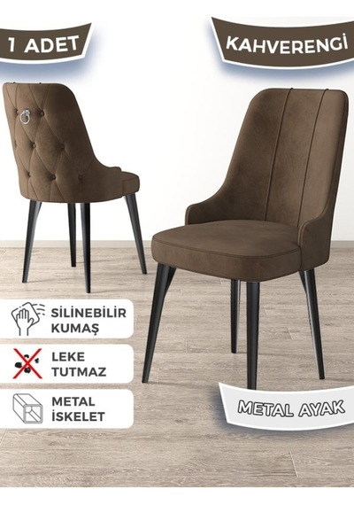 Canisa Newa Serisi, 1.sınıf Babyface Kumaş Siyah Metal Ayak Gümüş Halka, 4 Adet Kahve Sandalye Sandalye Kahverengi Ayakları Siyah