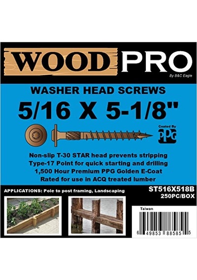 Woodpro Gurthalteband St516 X 518b 5/16 İnç 5 1/8 İnç Uzunluk Çamaşır Makinesi Dış Kafa Ahşap Vida, 250 Adet 0.35 CM