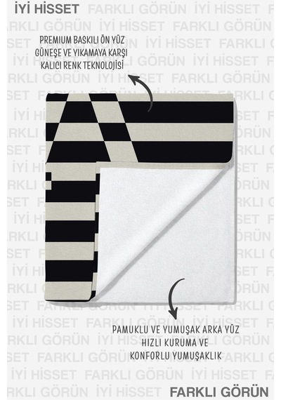 Siyah Beyaz Çizgili A Harfi Kalp Motifli Plaj Havlusu - Modern Marine Monogram Banyo Sahil Örtüsü Ayaz Bahçe