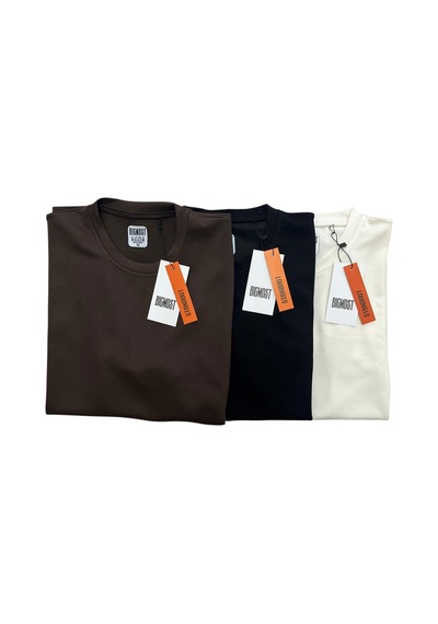 Bigmost Erkek 3'lü Set Premium Modal Kumaş Regular Fit Basic Tişört Kahve - Siyah - Krem