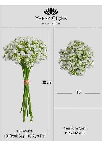 Beyaz Yapay Cipso Demeti 10 Dallı Premium Islak Dokulu 30 Cm