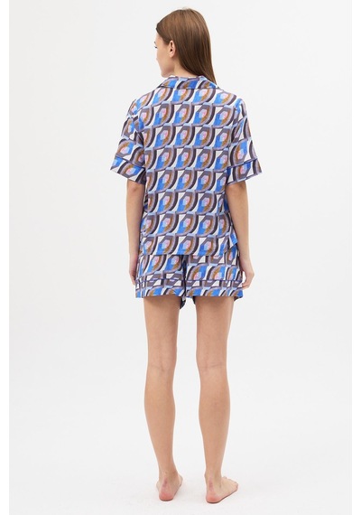Amarelle Liberty Desenli Viskon Gömlek Şort Pijama Takımı Mor