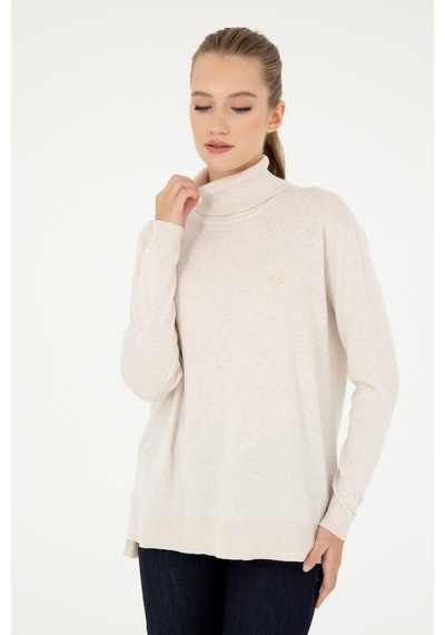 U.S. Polo Assn. Kadın Krem Melanj Basic Boğazlı Kazak 50294570-VR159 U.S. Polo Assn. Kadın Krem Melanj Basic Boğazlı Kazak 50294570-VR159