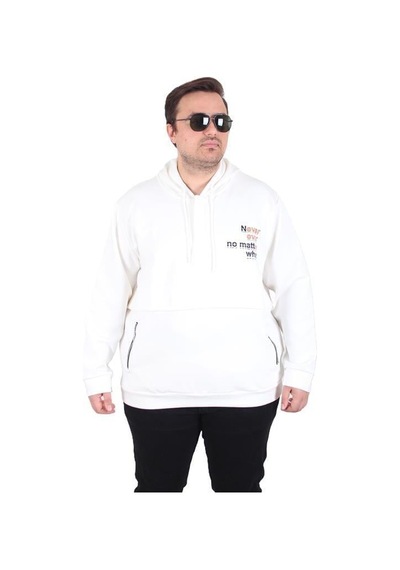 Starbattal Büyük Beden Kapüşonlu Sweat Double Face Never 25706 Ekru Ekru