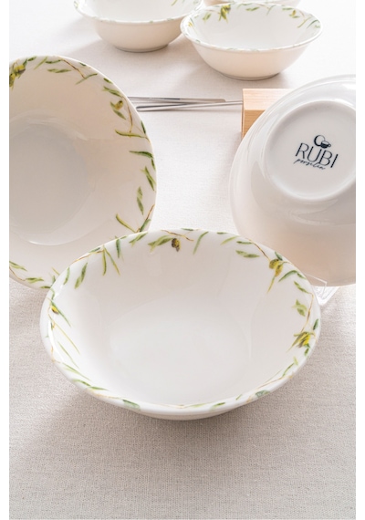 Olive Zeytin Desenli 16 Cm 6 Lı Porselen Çorba Kasesi Seti Premium Akdeniz Koleksiyonu Yeşil