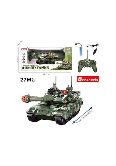 Hstar 1:16 Rc Uzaktan Kumandalı Battle Armored Tank 6 Chanel 27 Mhz. Sesli Ve Işıklı Usb Şarj 35 Cm Çok Renkli