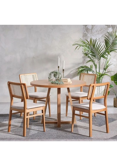 Visby Beyaz Sedef Natural Ahşap Bohem Sandalye