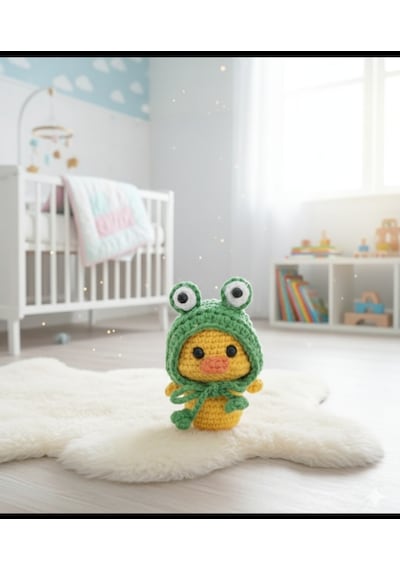 Amigurumi Minik Ördek Anahtarlık Hediyelik Kurbağa Şapkalı Ördek Oyuncak Minik Çok Renkli