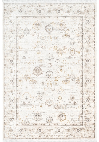 Etro Et003a Krem Klasik Modern Çerçeveli Etnik Desen Parlak Ağır Salon Halısı İpek Serisi-735 Krem