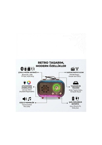 Şık Tasarım Taşınabilir Bluetooth Fm Radyo Hoparlör Usb Tf Kart