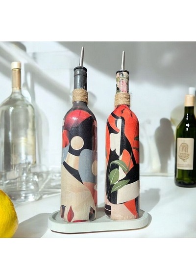 Yerli Kadın Desenli Yağdanlık Seti, Sosluk Ve Sirkelik Seti, 750 Ml Zeytinyağı Sıvıyağ Şişesi Set Çok Renkli
